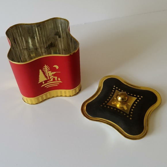 Fancy Christmas Tin Box Storage Home Decor Black Red Gold - Picture 7 of 8